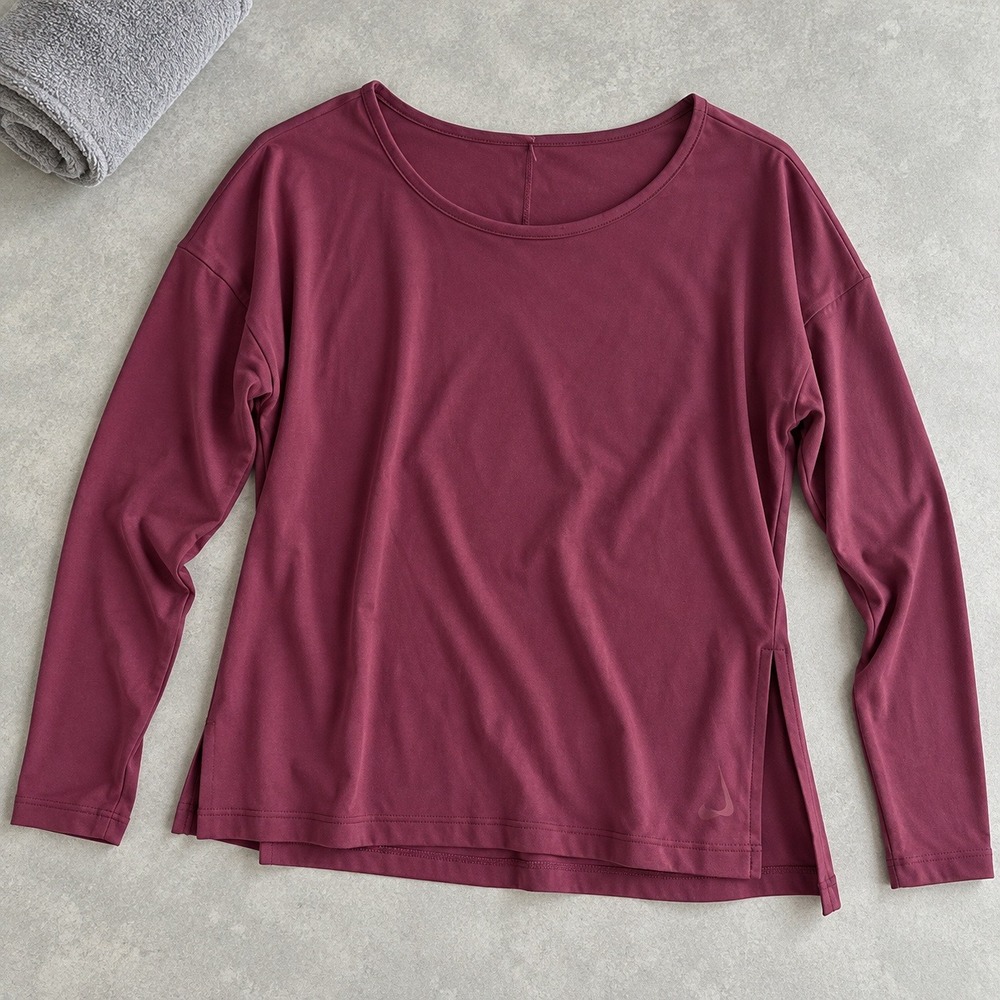Nike Dri-FIT Women Plum Purple Long Sleeve Training Top Size S Side Slit Relaxed